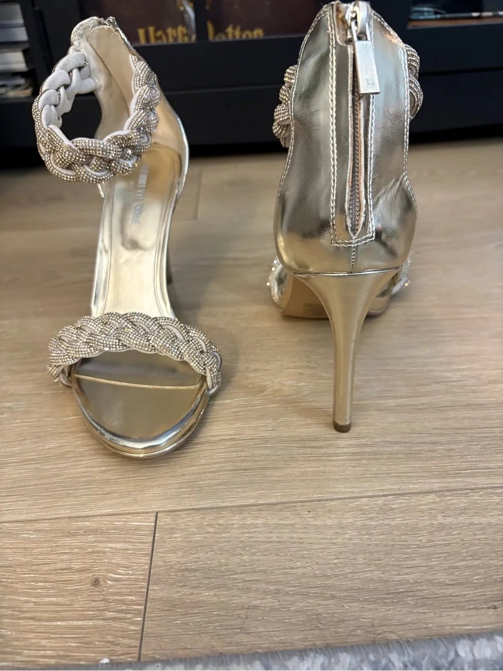 Kenneth Cole Braided Metallic Ankle-Strap Heels - Champagne